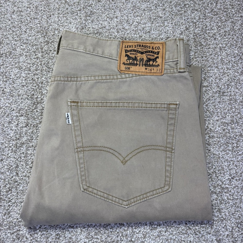 Levis 508 Jeans Mens 36x32 Beige Khaki Regular Tapered Cotton Denim Pants Casual
